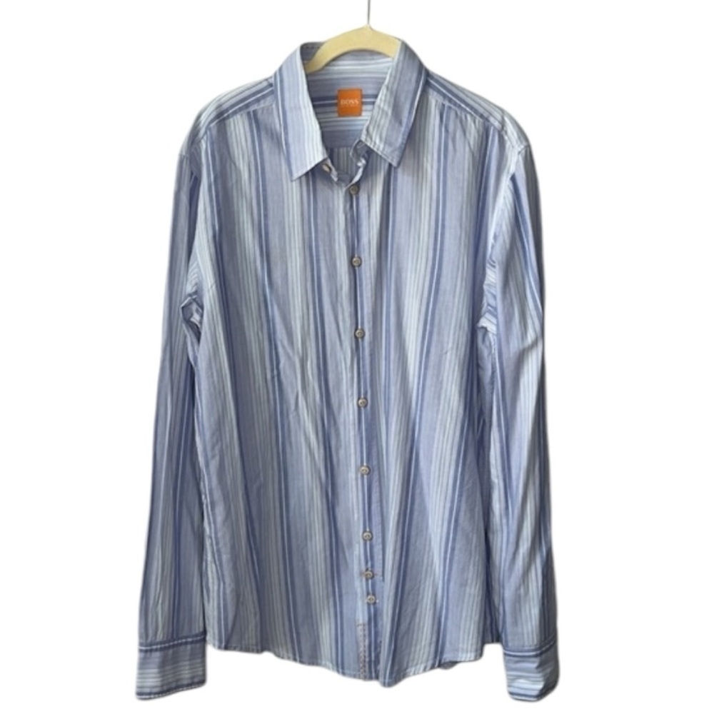 Boss Orange Blue Stripe Button Down Top Size L